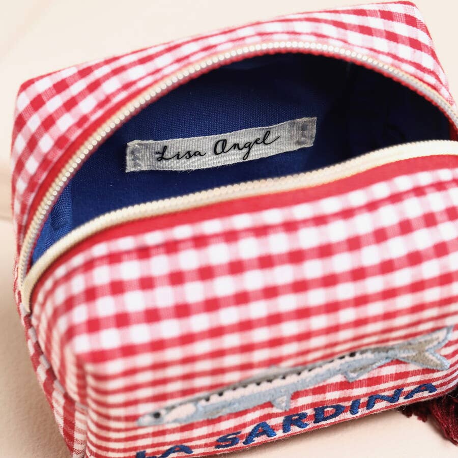 Small gingham fish print jewellery pouch
