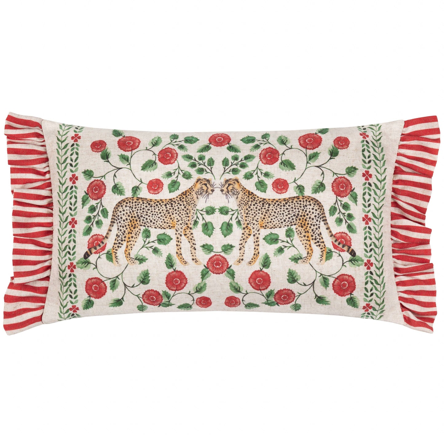 Okara Leopards Printed Ruffle Cushion Linen/Red