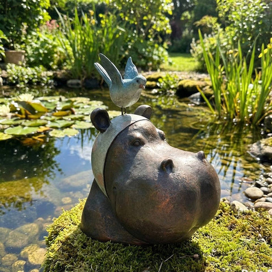 Large Hippo Head Garden Ornament