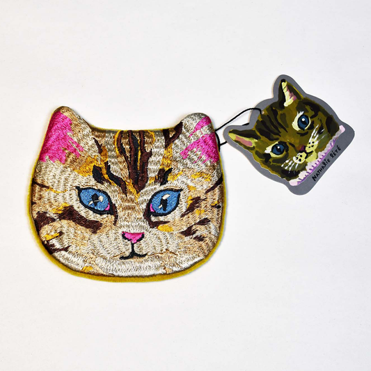 Nathalie Lete Embroidered Cat Face Pouch - Blue Eyes