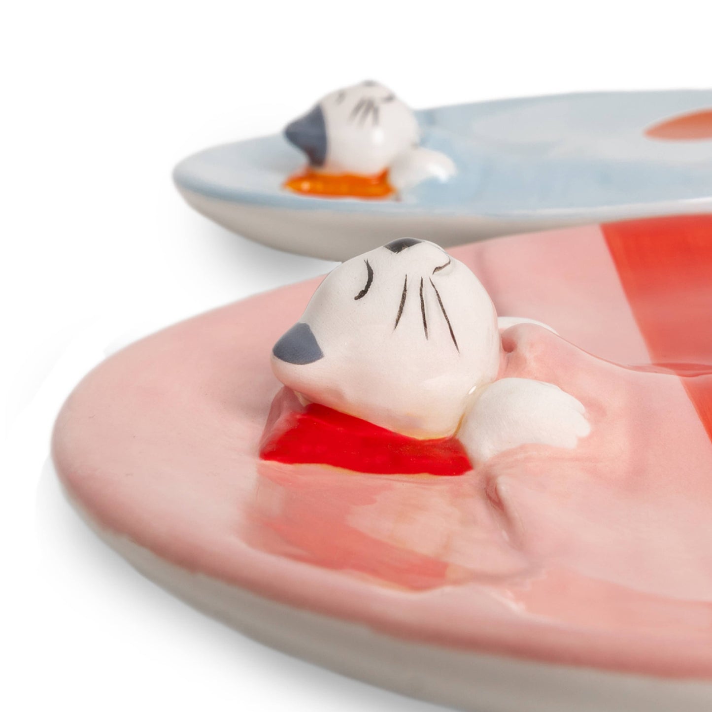 Napping cat trinket tray - pink stripes