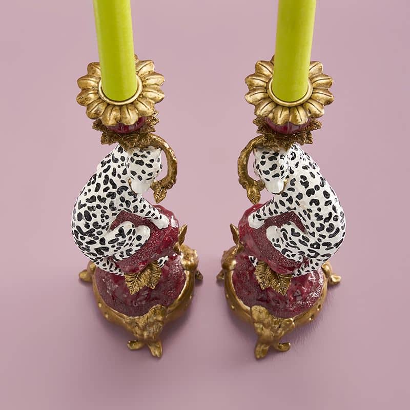 Pair of Ornate Leopard Candle Holders