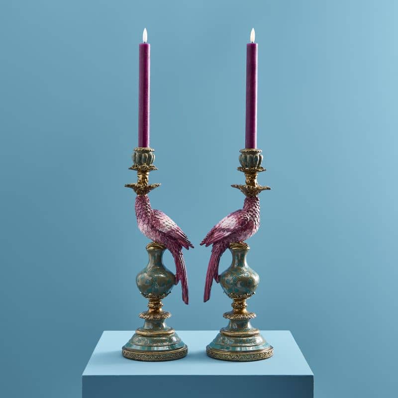 Pair of Parrot Candle Holders - Pink